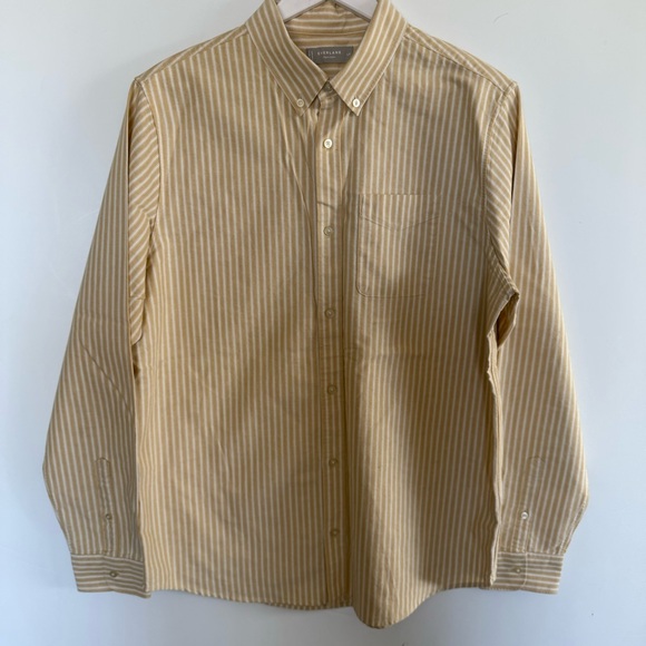 Everlane Striped Yellow Button Down Organic Cotton Long Sleeve Shirt SZ L/T - Picture 1 of 14